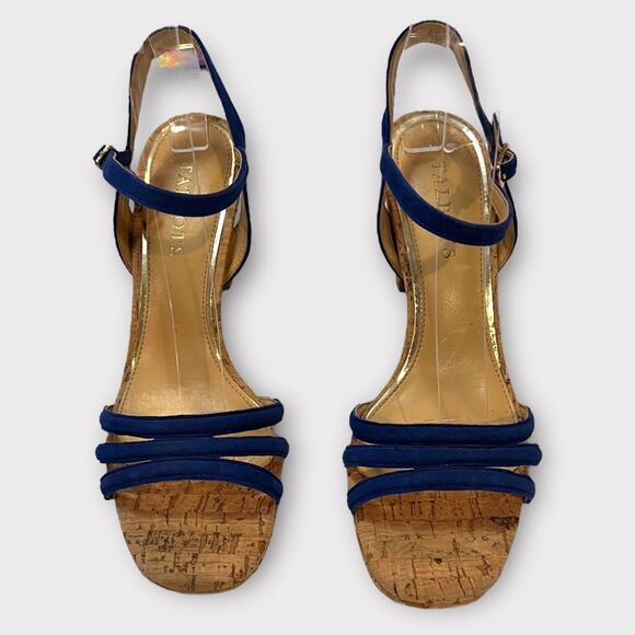 Talbots  Blue Velvet Strappy Cork Heeled Sandal sz 7 - Picture 2 of 11